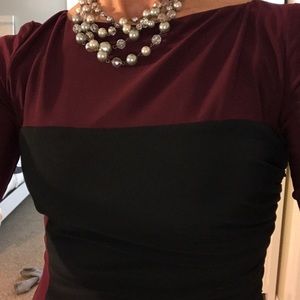 Lauren 3/4 sleeve size 6 dress burgundy and black